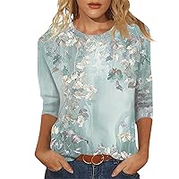 COTECRAM Summer Tops for Women 2024 Vacation 3/4 Lenght Sleeve Boho Shirts Floral Printed Dressy Casual Blouse Graphic Tees