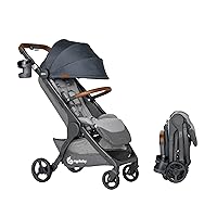 Metro+ Deluxe Compact Baby Stroller, Lightweight Umbrella Stroller Folds Down for Overhead Airplane Storage (Carries up to 50 lbs), Car Seat Compatible, London Grey