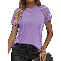AUTOMET Womens Tshirts Trendy Fashion Tops Lace Short Sleeve Business Tee Shirts Casual Knitted Blouses Summer Outfits 2024