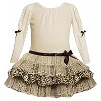 Bonnie Jean Girls Fuzzy Knit Multi-Tiered Holiday Dress, Ivory, 2T - 4T