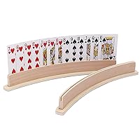 Exqline Wood Curved Playing Card Holder Racks Tray Set of 4 for Kids Seniors Adults - 13.4inch with Widen Base Stable Enough for for Bridge Canasta Foot and Hand