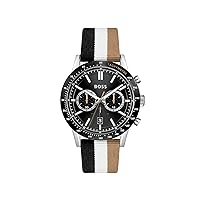 BOSS Chronograph Quartz Watch for Men with Black, White and Beige Leather Strap - 1513963, black, Strap.