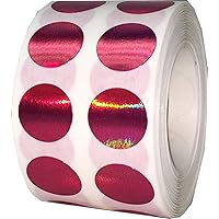 Holographic Rubine Red Color Coding Labels for Organizing Inventory 0.50 Inch Round Circle Dots 1,000 Total Adhesive Stickers On A Roll