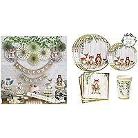 YARA Woodland Creatures Theme Baby Shower Decorations & Plates Cups & Napkins Boy & Girl Gender Neutral Forest Friends Animal Decor for Showers & Birthdays Party Supplies Kit Fox Deer Bear Racoon