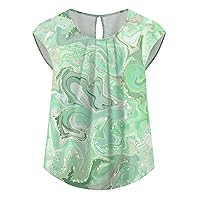 Women Shirts Dressy Casual Peplum Tops for Women 2024 Summer Casual Fashion Print Bohemian Loose Fit with Short Sleeve Round Neck Shirts Mint Green Small