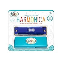 Kako'o: Classic Metal Harmonica - Blue - 4' Harmonica Comes with Storage Case, Microfiber Cloth, Great for Beginners, Ages 5+