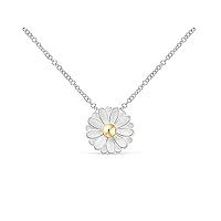Spring Daisy White Silver Color Flower Charm Pendant Statements Necklace for Women Girls Teens