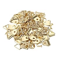 dophee 50Pcs Triangle D-Ring Picture Frame Hangers with Mounting Screws for Hanging Display Paintings Clock Artwork Picture Frame Hook Photos Home Decoration - Gold