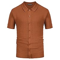 PJ PAUL JONES Mens Breathable Knitting Polo Shirts Textured Short Sleeve Golf Polo Shirts