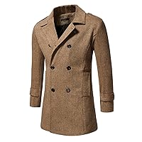 Men's Pea Coat Wool Jacket Windbreaker Jacket Men's Trench Coat Slim Fit Notch Lapel Double Breasted Top Coat Outwear