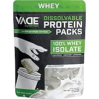 VADE Nutrition Dissolvable Protein Packs - 100% Whey Isolate Protein Powder Vanilla Milkshake - Low Carb, Low Calorie, Lactose Free, Sugar Free, Fat Free, Gluten Free - 30 Packets to Go