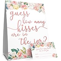 Pink Floral How Many Kisses in the Jar Game (Sign with Cards)
