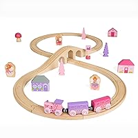 Bigjigs Rail Fairy Figure of Eight Train Set - 35pc Pink Wooden Railway, Toy Trains & Accessories, Princess Toys for Kids, Compatible with Most Other Rail Brands, 3 Years Old +