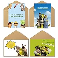 Pack of 4 Monster Sherek Greeting Card Birthday Card Funny Invitation Cards Blank Inside with Envelopes for Kids Boy Girl Friend 8 x 5.3 Inch (20x13.5cm)