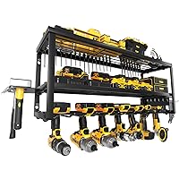 Power Tool Organizer, Storage Rack for Garage Organization, Wall Mount Cordless Drill Holder and Battery Shelf, Tools Shelves with Charging Station, Heavy Duty Utility Racks - Metal - Large