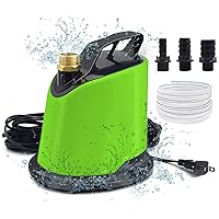 Pool Cover Pump, 1100 GPH Submersible Water Sump Pump for Pool Draining with Adjustable Filter, 16' Drainage Hose and 25' Power Cord, 4 Adapters, Green