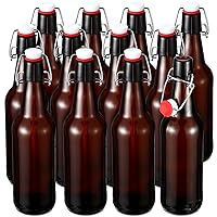 12 Pack 17oz Amber Beer Bottles with Flip Caps, Glass Bottle Airtight Seal with Flip Top Stoppers for Home Brewing and Fermentation of Alcohol Kombucha Tea Wine Coffee Beverage Homemade Soda