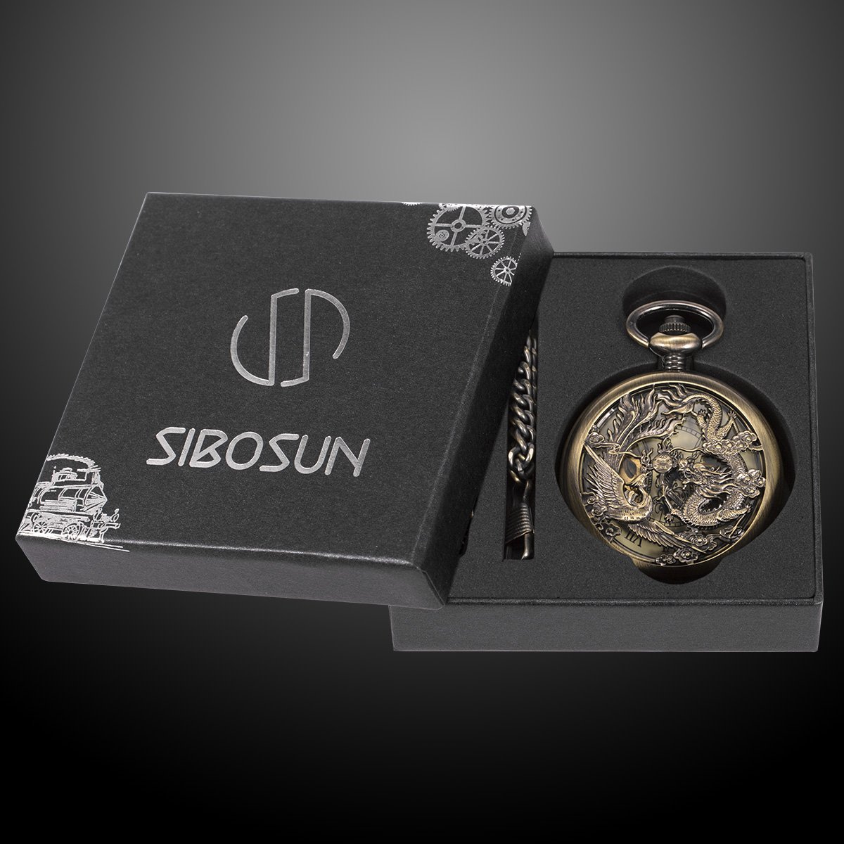 SIBOSUN Pocket Watch Personalized Engraved Mechanical MOM to Son Birthday Graduation Dragon Phoenix