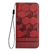 Magnetic Closure Flip Football Embossed Leather Wallet Phone Case for Samsung Galaxy A73 A53 A33 A23 A13 A12 5G 4G Cover, Card Holder Stand Shell(Red,A33 5G)