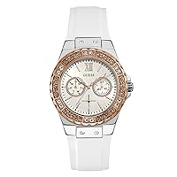 GUESS Women's Stainless Steel + Stain Resistant Silicone Watch with Day + Date Functions (Model: U1053L)