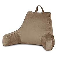 downluxe Reading Pillow with Support Arms, Bed Pillows for Sitting Up in Bed/Couch, Large Adult Arm Pillow with Shredded Memory Foam and Removable Cover (20 X 15 Inches Brown)