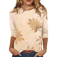 Ladies Tops and Blouses, Women's Fashion Casual Round Neck 3/4 Sleeve Loose Printed T-Shirt Ladies Top