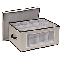 Household Essentials Natural 542 Vision Storage Box with Lid and Handles | Balloon Goblet Wine Glasses Canvas with Brown Trim
