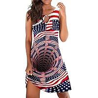 XJYIOEWT Midi Dresses for Women 2024 Party,Independence Day Womens Fourth of July Print Womens Casual Summer Dress Crewn