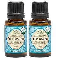 US Organic 100% Pure Peppermint Essential Oil - USDA Certified Organic - 15 ml Pack of 2 - w/Improved caps and droppers (More Size Variations Available)