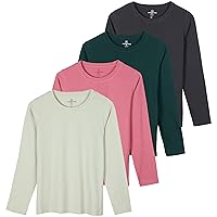 Real Essentials 4 Pack: Women's Cotton Classic-Fit Long-Sleeve Crewneck T-Shirt (Available in Plus Size)