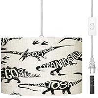 Plug in Pendant Light Seamless monochrome Dino pattern print for T shirts textiles web Hanging Light, Linen Pendant Light Boho Hanging Lights for Bedroom Kitchen, Vintage Hanging Light Fixtures