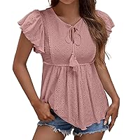 Spring and Summer New Short Sleeve V Neck Shrink Pleated Solid Color Loose Tee Shirt Top Hi Low Dress for Women