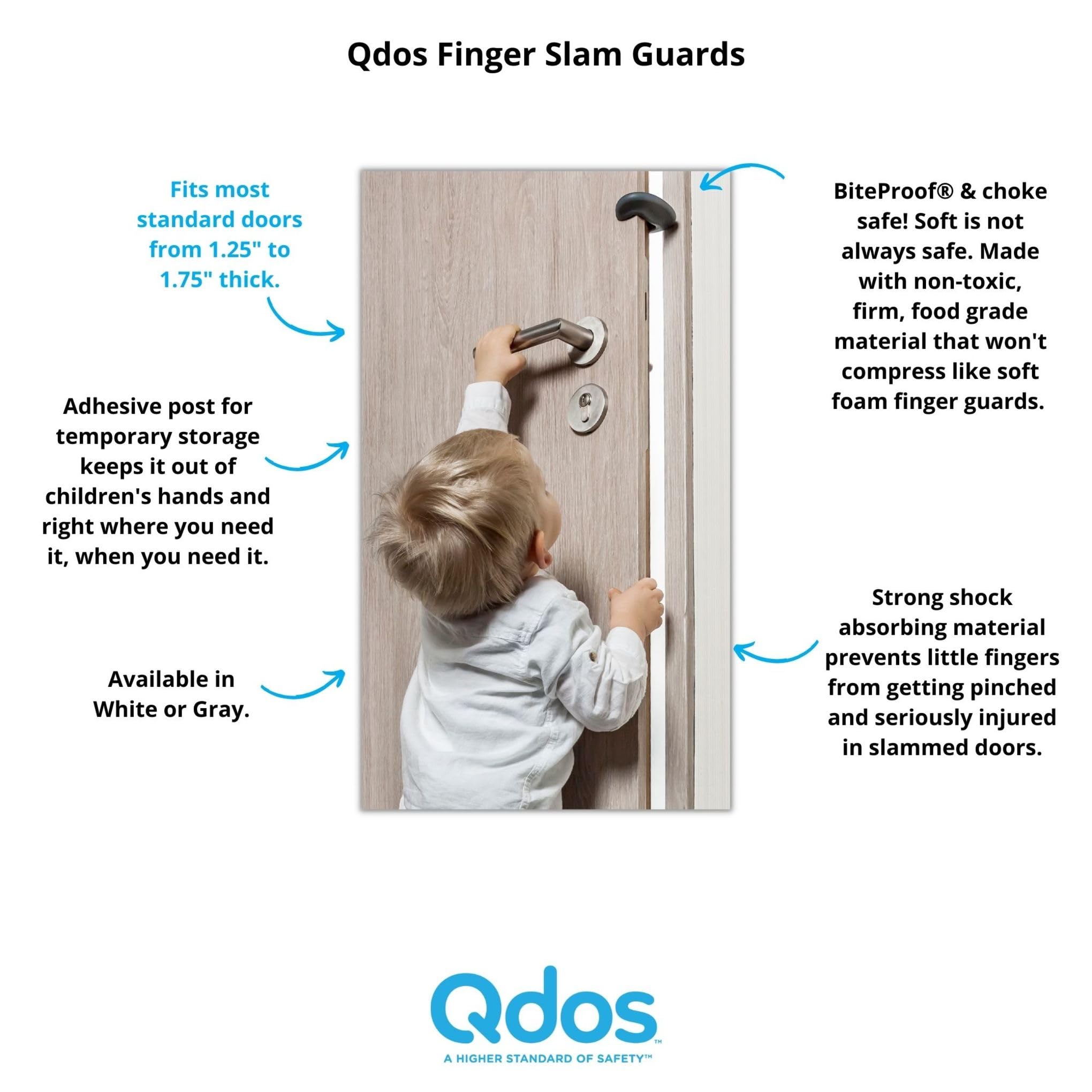Qdos Safety Finger Slam Pinch Guard | Gray | Guaranteed NOT to compress or fall off like other products - Protect Fingers from Slamming Doors - Bite Proof & Choke Safe - Food Grade Material | 2 pack