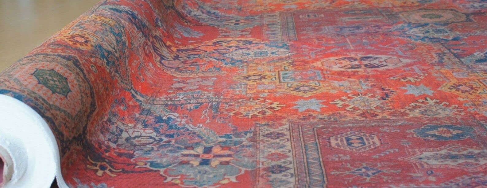 Rug Cotton Fabric Sold by The Meter Red Sewing Material by The Yard Kilim Pattern Vintage Style Great for Upholstery Pillows Arts Crafts