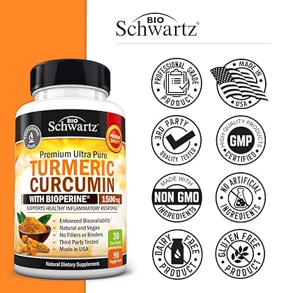 Turmeric Curcumin with BioPerine 1500mg - Natural Joint Support with 95% Standardized Curcuminoids & Black Pepper Extract for Ultra High Absorption & Potency - Non GMO - Gluten Free - 90 Capsules