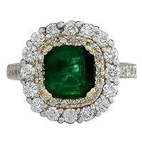 2.88 Carat Natural Green Emerald and Diamond (F-G Color, VS1-VS2 Clarity) 14K Two Tone Gold Engagement Ring for Women Exclusively Handcrafted in USA