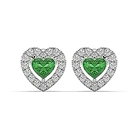 D Color Moissanite Green Heart And Round Cut 2.67TCW Diamond 925 Sterling Silver Hert Shape Push Back Stud Earring For Besty (Sterling Silver)