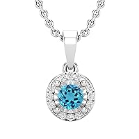 Dazzlingrock Collection 4 mm Round Bezel Set Gemstone with White Diamond Ladies Halo Pendant (Silver Chain Included), Available in Metal 10K/14K/18K Gold & 925 Sterling Silver