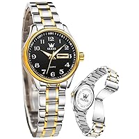 OLEVS Women's Watch Gold Diamond Classic Elegant Dress Wrist Watch Stainless Steel Waterproof Day Date