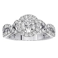 1.52 CT TW GIA Certified Halo Diamond Engagement Ring in 14k White Gold Braided Setting
