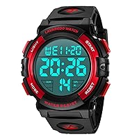 Digital Men's Watches – Sports Outdoor Watch 5 ATM Waterproof Black Watches with Alarm Clock/Calendar/Stopwatch/Shockproof, 3-Red