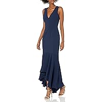 Dress the Population Women's Demi Plunging Hi-lo Sleeveless Stretch Gown Dress