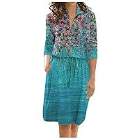 Long Sleeve Dresses for Women, Women's Retro Printing Dew Shoulder V-Neck Long Sleeve Style Comfy Casual Dress