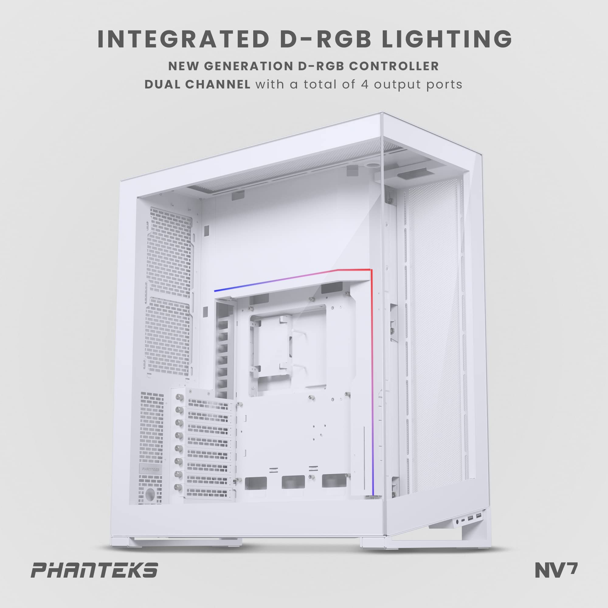 Phanteks (PH-NV723TG_DMW01) NV7 Showcase Full-Tower Chassis, High Airflow Performance, Integrated D/A-RGB Lighting, Seamless Tempered Glass Design, 12 Fan Positions, Matte White