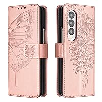Phone Case Samsung Galaxy Z Fold4 Wallet Butterfly Series Full Body Rose Gold Leather Flip Cover Magnetic Buckle Close Built Credit Card Holder Kickstand