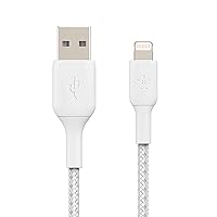 Belkin BoostCharge Braided Lightning Cable - 3.3ft/1M - MFi Certified Apple iPhone Charger USB to Lightning Cable - iPhone Cable - iPhone Charger Cord - Apple Charger - USB Phone Charger - White