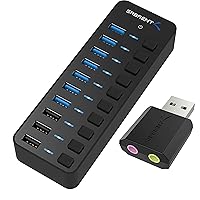 60W 10 Port USB 3.0 Hub Includes 3 Smart Charging Ports with Individual Power Switches and LEDs and 60W 12V/5A Power Adapter+USB External Stereo Sound Adapter for Windows and Mac. Plug and Play No Dr