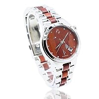 Stainless Steel Wooden Wrist Watch for Ladies - Sandalwood/Sapphire Crystal Window/Analog Citizen Movement