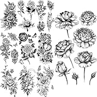 Pencil Sketch Peony Temporary Tattoos For Women Adults Realistic Dahlia Tattoo Sticker Body Arm Tatoos Flower