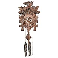 One Day Hand-Carved Cuckoo Clock with Five Maple Leaves & One Bird - 9 Inches Tall - Model # 11-09